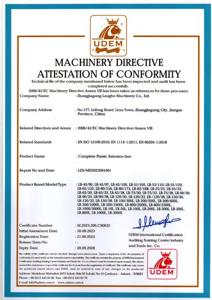 Chiny Zhangjiagang Langbo Machinery Co. Ltd. Certyfikaty
