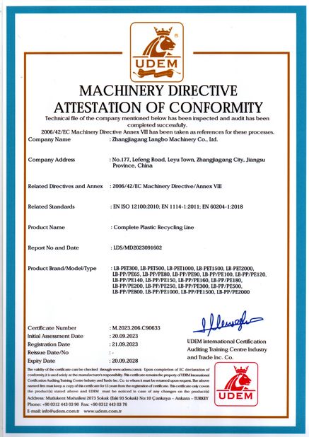 Chiny Zhangjiagang Langbo Machinery Co. Ltd. Certyfikaty